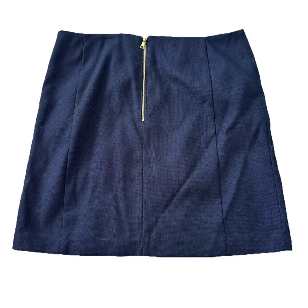 LOFT Navy Blue Back Gold Zip Closure Short Mini Skirt Size 10 New